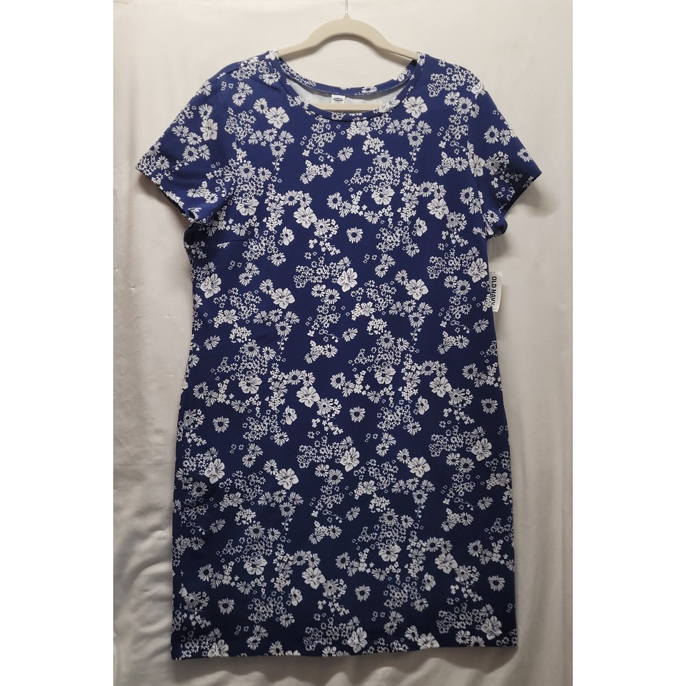 Old Navy Womens XL Navy Blue White Floral Daisy Cotton Blend T-Shirt Shift Dress